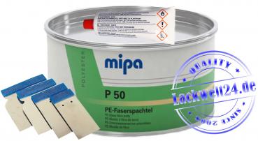 MIPA P50 - Faser-Spachtel, Grün, inkl. Härter, 875g Dose + 4 Japanspachtel Metall